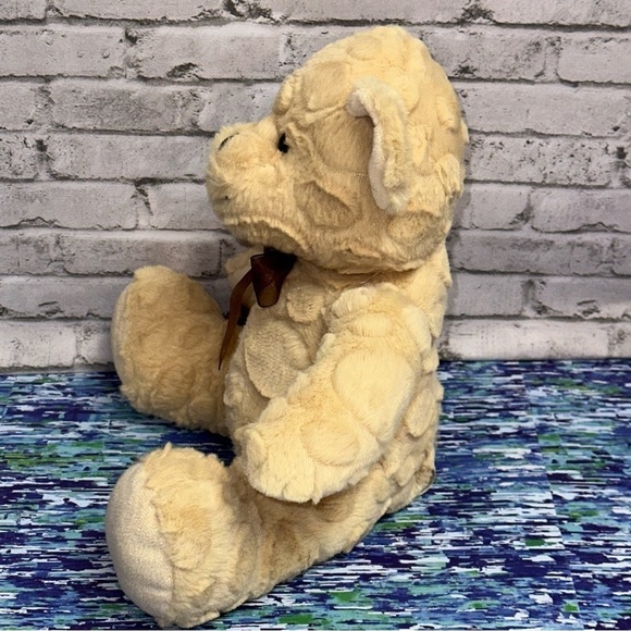 Goffa Waffle Fur Tan Teddy Bear Plush Sitting 10 in Brown Bow Stuffed Animal - Picture 3 of 13